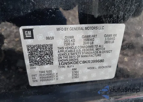 2019 Chevrolet Tahoe Commercial Fleet из США, поврежденный, VIN 1GNSKDEC8KR399680